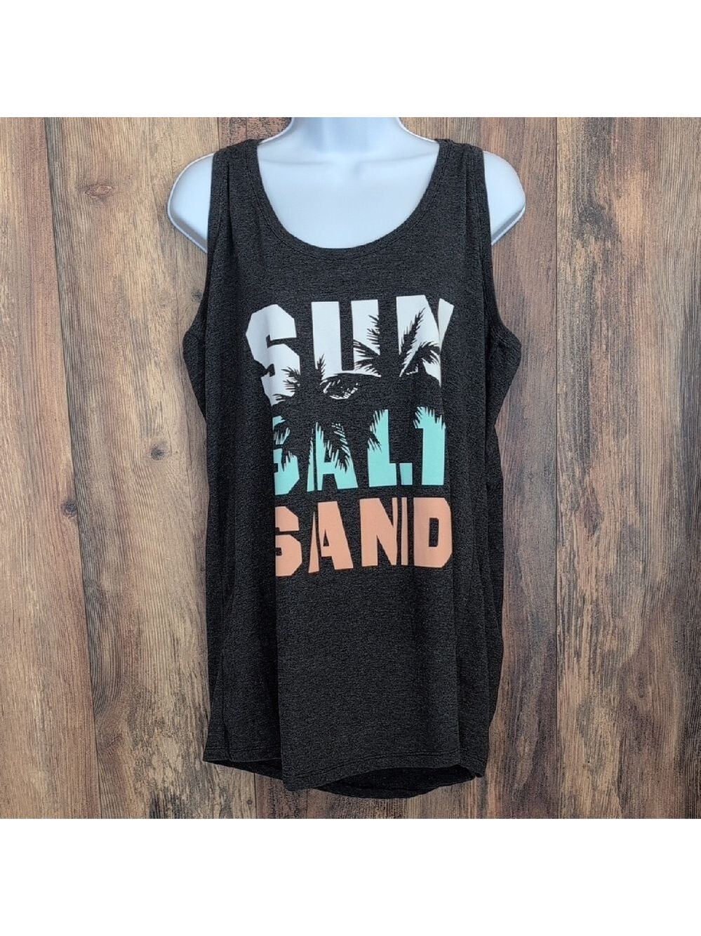 Instant Message Beach Goers Sun Salt Sand Charcoal Gray Tank Top XXL      -623K